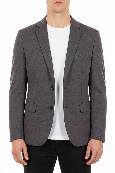LAWRENCE GREY Polyesterové Volnočasové Sako Tmavě šedé Jednobarevné Ležérní Moderní Vypasované Jednořadé Velikost 50