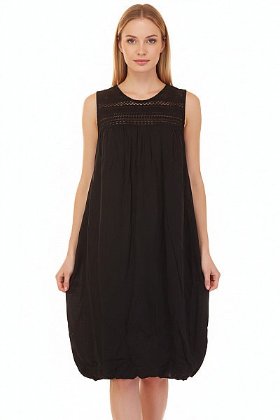 ZAUBERSTERN Černé Viskózové Letní šaty Tunikové Volné Krajkové Jednoduché Tílkové Velikost S