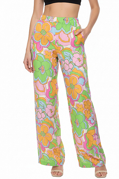 Letní Volné Květované široké Kalhoty S Pružným Pasem Velikost XS