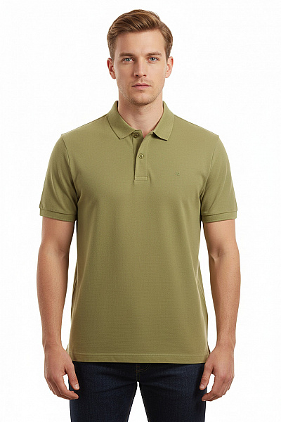 PIERRE CARDIN Pánské Khaki Polo Tričko S Krátkým Rukávem Jednobarevné Basic Velikost Xl