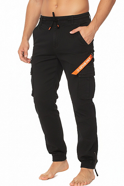 VINTAGE Pánské černé Cargo Jogger Kalhoty Volnočasové S Kapsami Na Boku Vel. 36