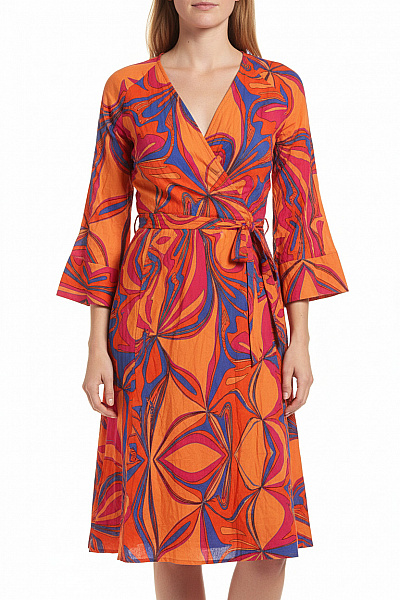 Erfurt Letní Zavinovací šaty S Páskem Květované Oranžové Vel. M