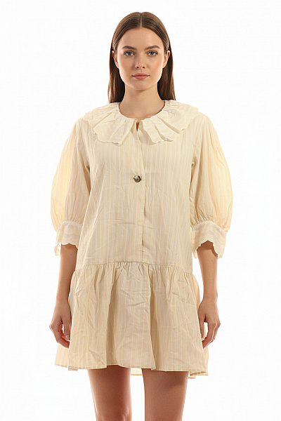 Sandro Dámské žluté Bavlněné Polyesterové Pruhované šaty Tunikové Retro Volné Vel. 38
