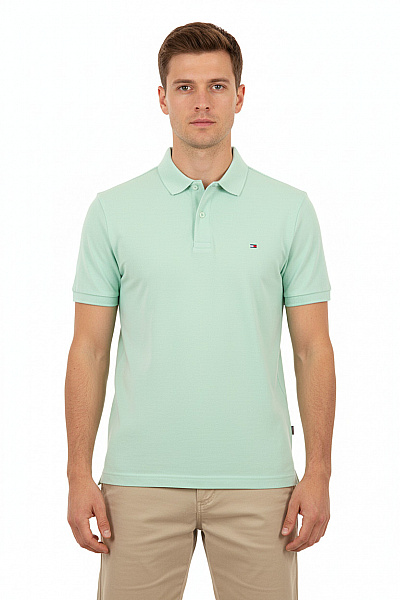 TOMMY HILFIGER Polo Světle Zelené Jednobarevné Basic S Krátkým Rukávem Velikost L