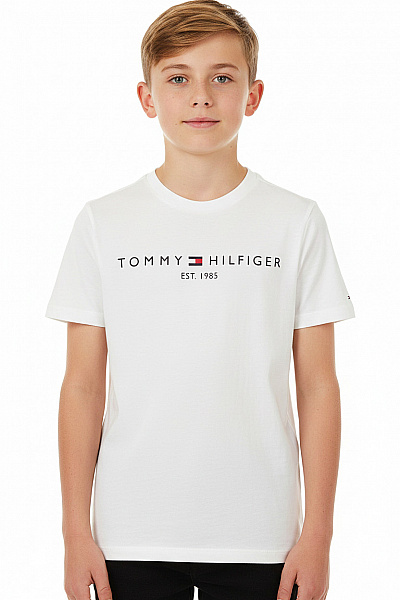 TOMMY HILFIGER Dětské Tričko Bílé Bavlna Krátký Rukáv Vel. 164