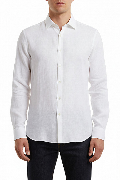 Pánská Bílá Lněná Košile Dlouhý Rukáv Letní Elegantní Velikost 44