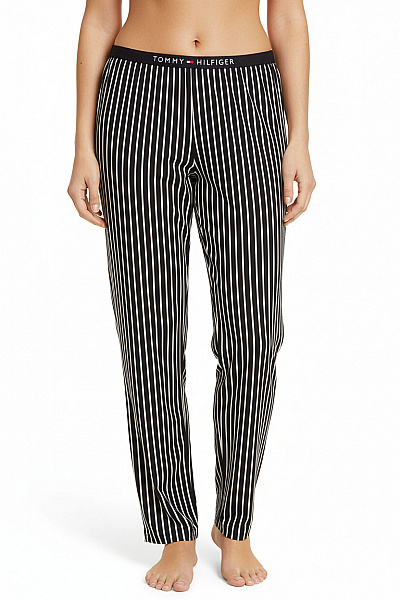 TOMMY HILFIGER Dámské Pyžamové Pruhované Dlouhé Volné Pohodlné Kalhoty Velikost L