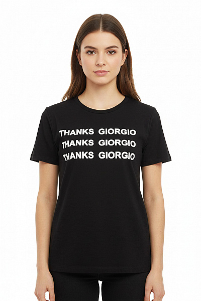 ARMANI Dámské černé Tričko S Krátkým Rukávem A Nápisem Giorgio Basic Velikost 42