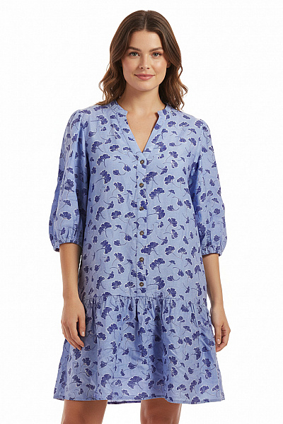 MbyM Viskózové Modré šaty Krátké Volné Květované Denní Velikost L