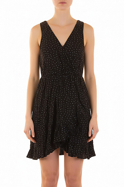 ZAUBERSTERN Černé Viskózové Puntíkované Zavinovací Mini šaty Na Ramínka Letní Volnočasové Velikost XS