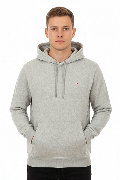 TOMMY HILFIGER Pánská Bavlněná šedá Mikina S Kapucí Přes Hlavu Klokaní Vel. XL