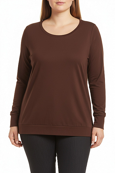 LOVE JOY VICTORY Dámské Hnědé Tričko Dlouhý Rukáv Jednobarevné Basic S Kulatým Výstřihem Vel. M/l