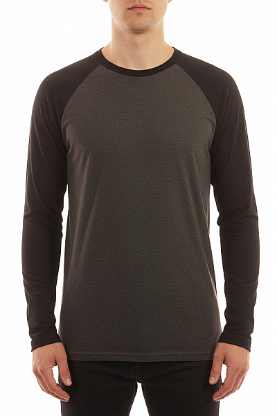 BRAVE SOUL Pánské Bavlněné Tričko Raglánový Rukáv šedé černé Basic S Kulatým Výstřihem Vel. M