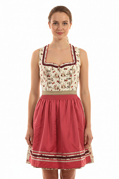 Stockerpoint Dirndl Květovaný Krémový S Růžovou Plisovanou Sukní Retro Velikost 40