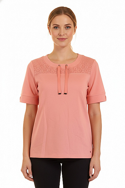OLSEN Dámské Tričko Růžové S Krátkým Rukávem Průstřihy šněrování Velikost L