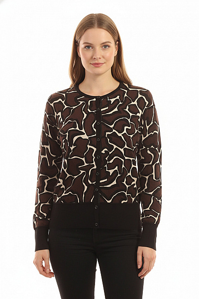 BETTY BARCLAY Dámský Viskózový Kardigan Hnědý Vzorovaný Elegantní Propínací Na Knoflíky Vel. 40