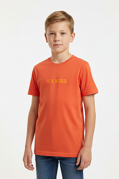 Dětské Chlapecké Tričko Oranžové Krátký Rukáv Potisk T-REX WORLD Letní