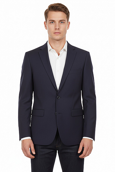 Pánské Polyesterové Sako Tmavě Modré Dvouřadé Vypasované Elegantní Na Běžné Nošení Velikost 38R