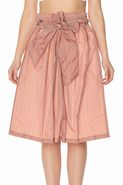 Dámská Polyesterová Růžová Pruhovaná Volná Sukně S Mašlí Velikost 34