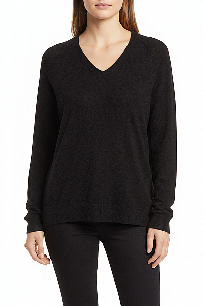 COMMA Dámský černý Pulovr S Výstřihem Do V Volný Basic Velikost 40