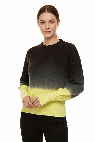 Brodie Cashmere Dámský Pletený Crop Svetr žebrovaný Ombré žlutý šedý Vel. S