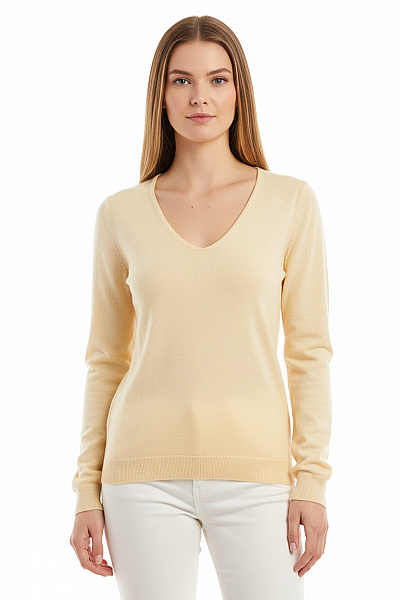 LAWRENCE GREY Dámský Béžový Tenký Pulovr S Výstřihem Do V Basic Vel. M