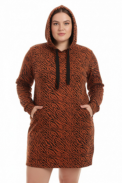 Sirup Dámské Bavlněné Hnědé šaty Mikinové Se Zvířecím Vzorem Dlouhý Rukáv Velikost Xl