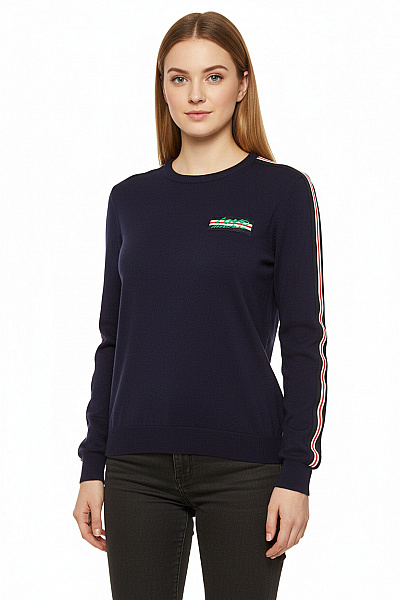 MOSCHINO Dámský Tmavě Modrý Pruhovaný Sportovní Pulovr Přes Hlavu Vel. 42