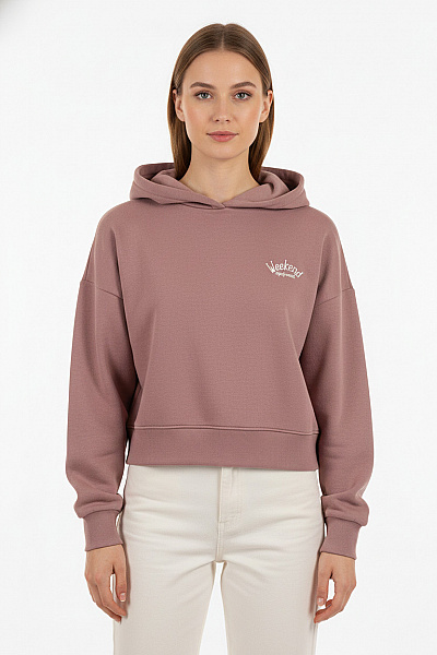 Hunkemoller Dámská Bavlněná Mikina S Kapucí A Výšivkou Růžová Crop Velikost S