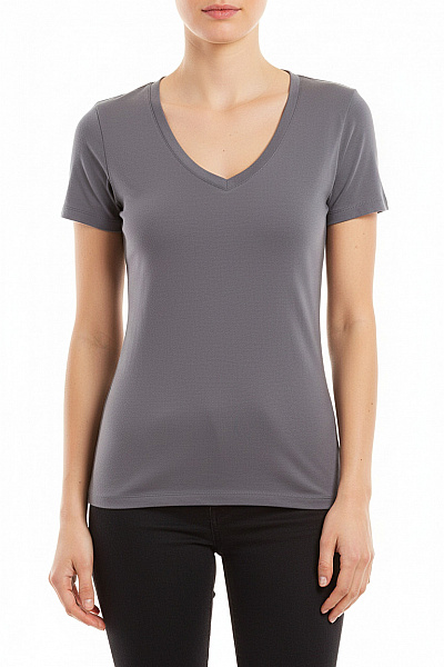Hollister Dámské šedé Basic Tričko S Krátkým Rukávem A V Výstřihem Velikost M