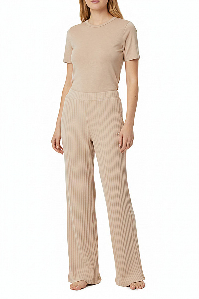 Calvin Klein Dámské žebrované Volnočasové Kalhoty Béžové Velikost M