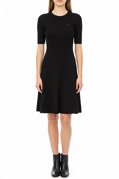 LACOSTE Černé Viskózové žebrované Krátké šaty úpletové Denní Vel. 36