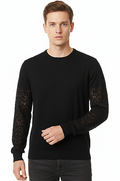 Cavallo Černý Tenký Lněný Akrylový Pulovr Vzorovaný S Dlouhým Rukávem Vel. L