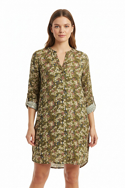 Kaffe Dámské šaty Zelené Květované Volnočasové S Dlouhým Rukávem Velikost 44