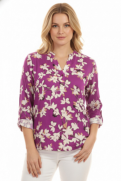 ETERNA Dámská Halenka S Dlouhým Rukávem A Květinovým Potiskem Fialová Vel. 46