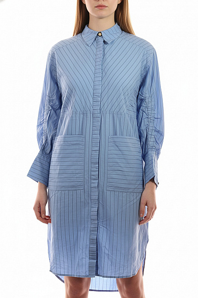 MUNTHE Modré Pruhované Košilové šaty S Dlouhým Rukávem A Kapsami Velikost 36