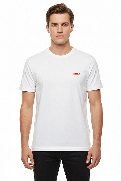 Hugo Boss Pánské Bílé Tričko S Krátkým Rukávem A Kulatým Výstřihem Basic S Nápisem Vel. L