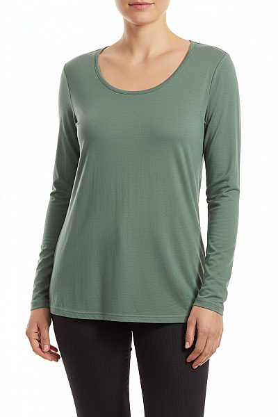 Dámské Bavlněné Zelené Tričko S Dlouhým Rukávem Basic Vel. L