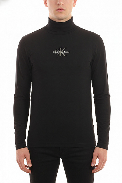 Calvin Klein Bavlněné černé Tričko S Dlouhým Rukávem A Rolákem S Výšivkou Basic Vel. M