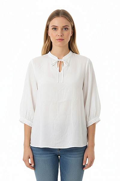 ETERNA Bílá Viskózová Halenka S Krátkým Rukávem A Vázankou Volná Letní Boho Vel. 42