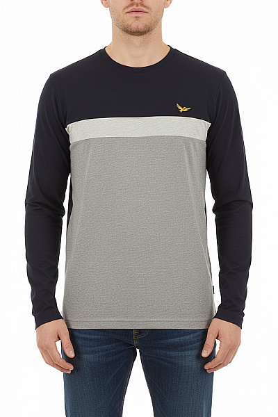 KENSINGTON Pánské Tričko Dlouhý Rukáv Bloky šedá černá Výšivka Velikost M