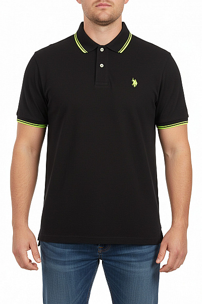 U.S.POLO ASSN. Polo Tričko černé S Krátkým Rukávem A Neonovým Lemem Velikost 4xl