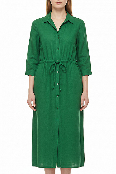 LAWRENCE GREY Zelené Lněné šaty S Páskem Košilové Dlouhé Vel. 36