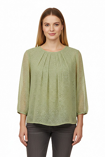 Zelená Halenka S Krátkým Rukávem A Puntíkovaným Vzorem Vel. L