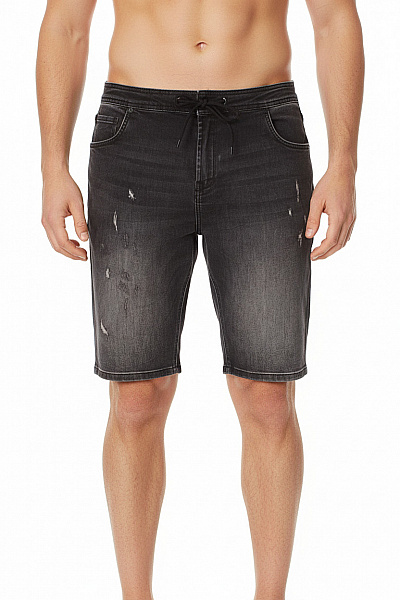 Blue Monkey Pánské černé Džínové Kraťasy S Dírami A Stahovací šňůrkou Velikost 33