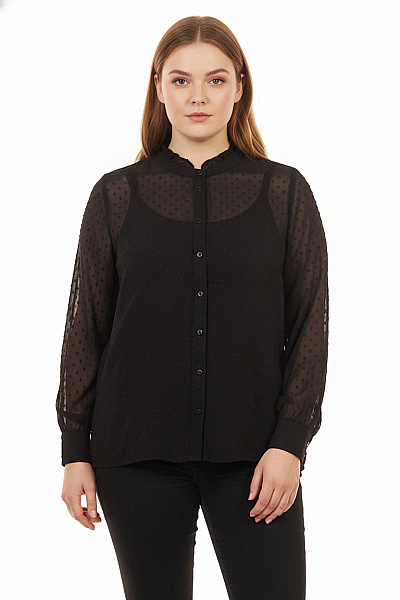 Princess Goes Hollywood Dámská černá Průhledná Košile Dlouhý Rukáv Volná Puntíkovaná Elegantní Vel. XXL