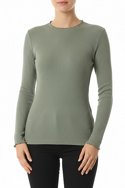 VERO MODA Dámské Bavlněné žebrované Tričko Zelené S Dlouhým Rukávem Basic Vel. S