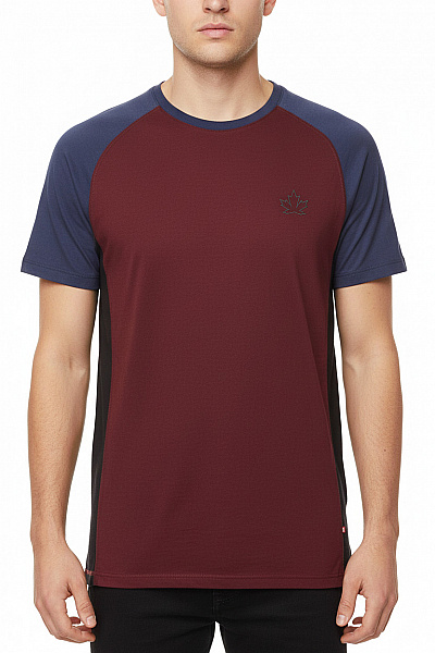 Canda Pánské Tričko S Krátkým Raglánovým Rukávem Bordó Modré Vel. M