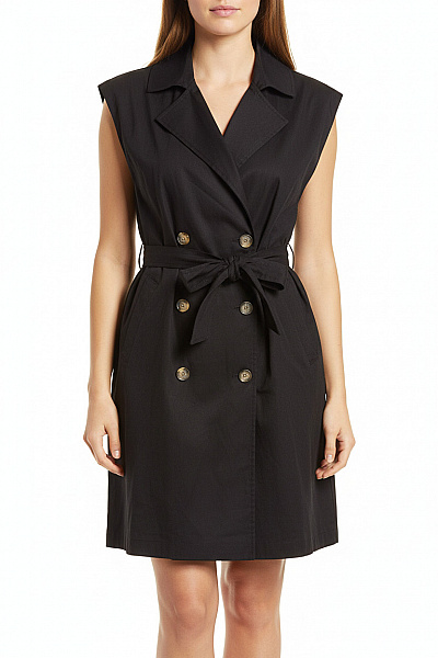 VERO MODA Černé Polyesterové šaty Bez Rukávů Kabátové S Páskem Elegantní Krátké Denní Velikost M