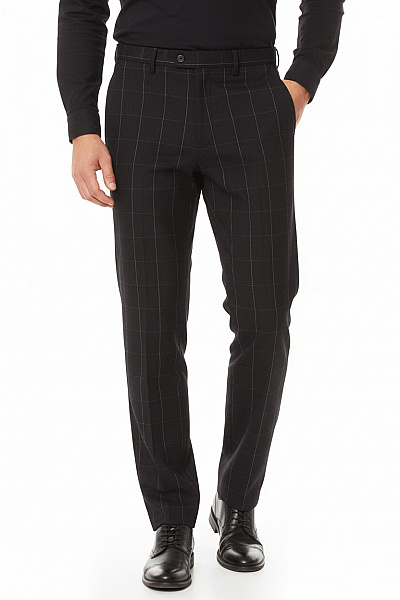 Pánské Oblekové Kalhoty černé Kostkované Rovné Ležérní S Kapsami Velikost 36